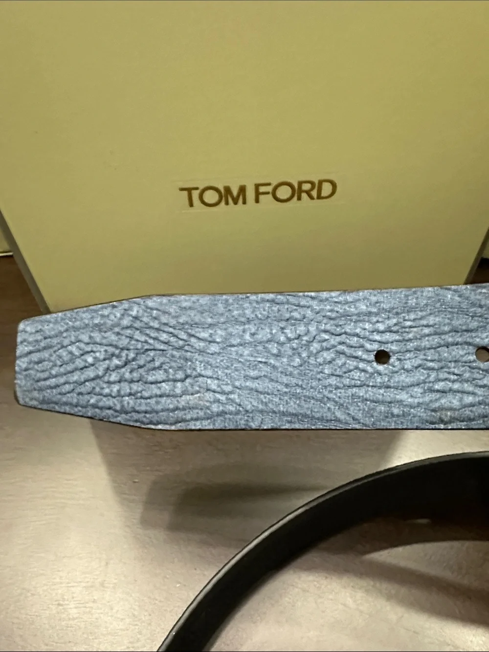 Tom Ford Black and Blue Leather T-Buckle Reversible Belt